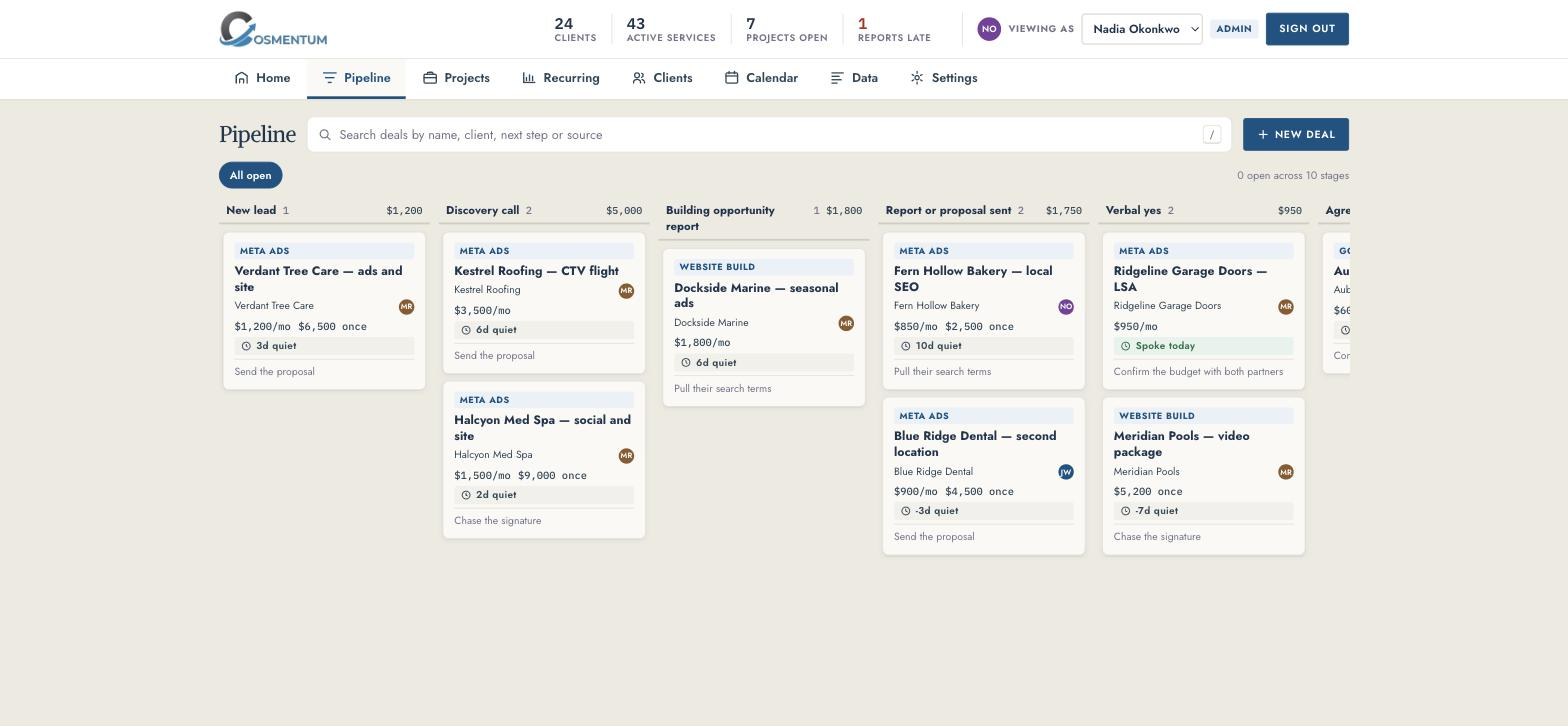 Cosmentum pipeline with days quiet on every deal