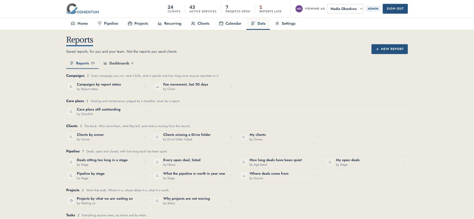 Cosmentum saved reports