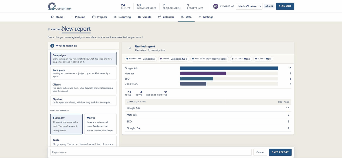 Building a simple report in Cosmentum in under a minute